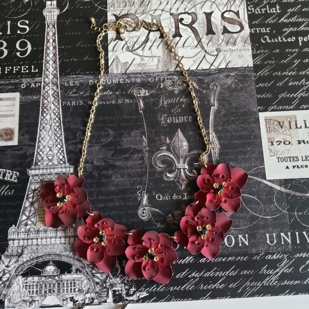 H&M Red Flower Statement Necklace